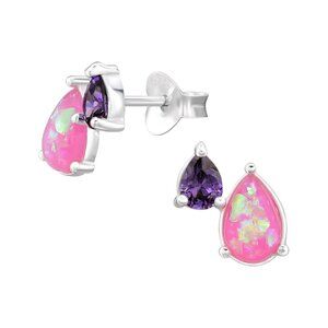 Sterling Silver Teardrop Opal Ear Studs